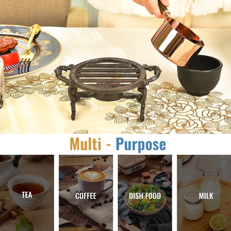 Sungmor Heavy Duty Cast Iron Teapot Dish Warmer Stable Holder for Tealight Stand | Tealight Warmer Decorative Stove for Villa Yard Balcony-Round - Image 4